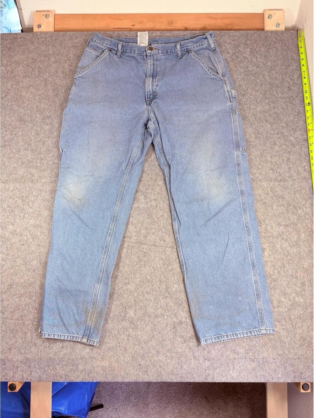 Carhartt Dungaree Jeans Men’s B13-Stw 38x30 Original Fit Mid Wash Work Carpenter